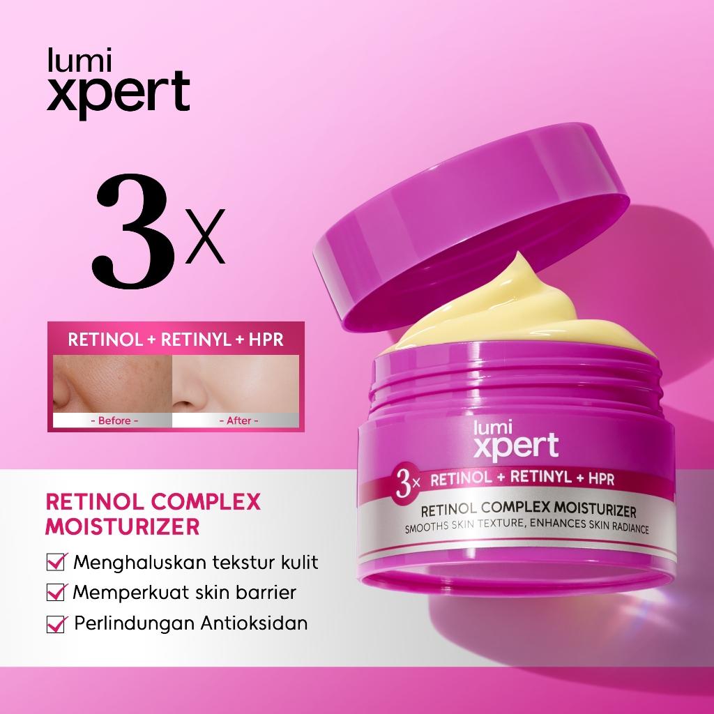 Lumixpert 3x Retinol Complex Moisturizer Membantu regenerasi kulit dengan stabil untuk merawat kulit berjerawat, menghaluskan tekstur