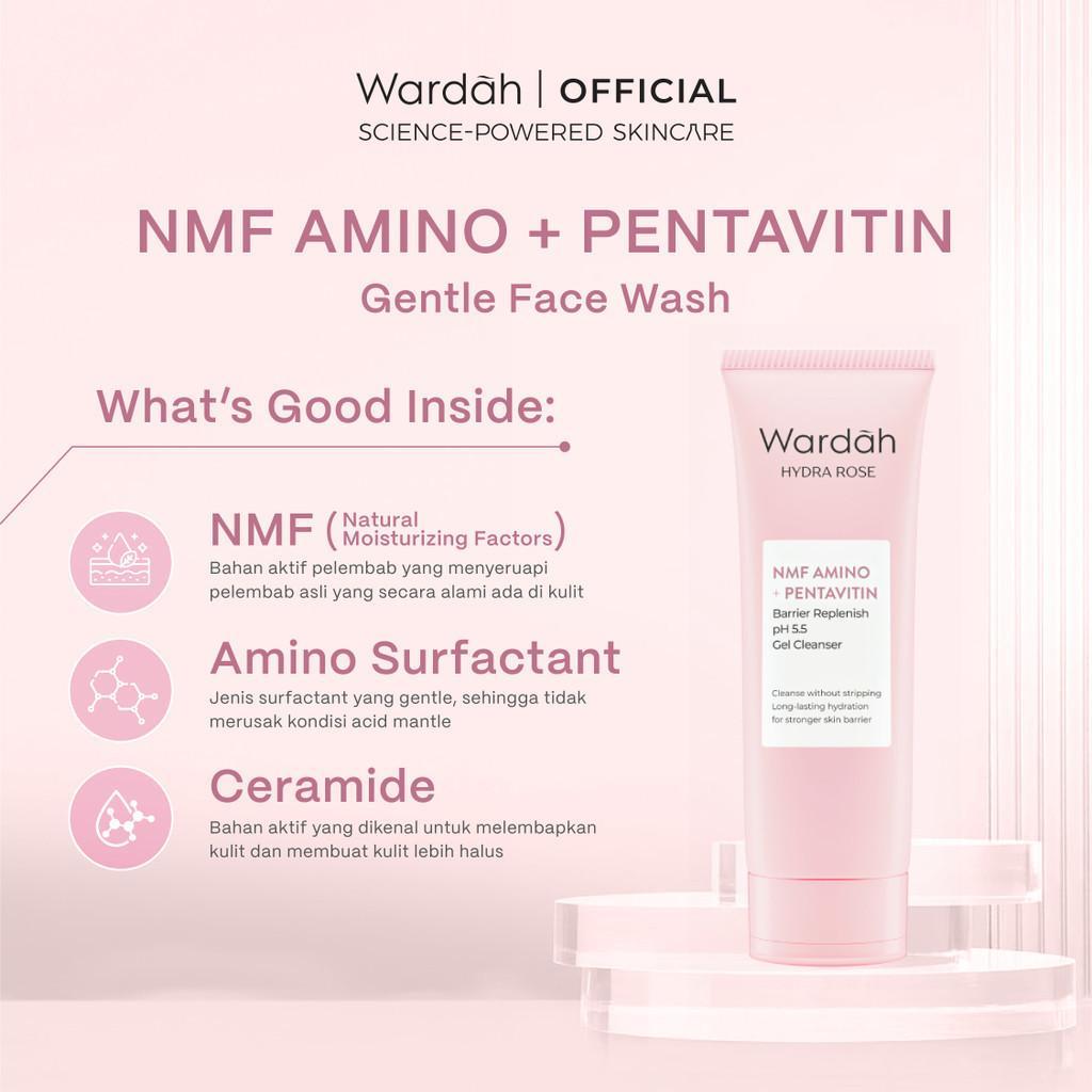 WARDAH – Hydra Rose Barrier Replenish Gel Cleanser 100ml | pH 5.5 with NMF Amino + Pentavitin