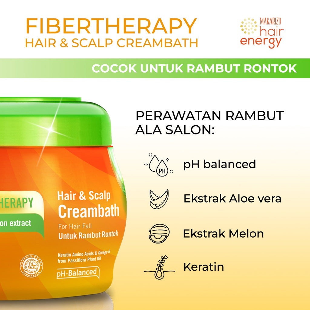 PAKET ISI 2 - Makarizo Hair Energy Fibertherapy Hair & Scalp Creambath Aloe & Melon 500 mL