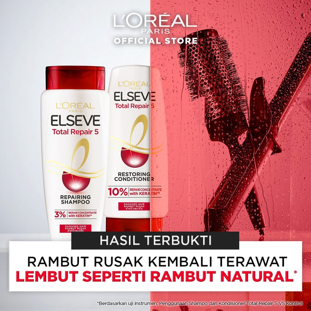 [PAKET HEMAT] L'Oreal Paris Elseve Total Repair 5 Rangkaian Perawatan Dengan Ceramide Lengkap Untuk 5 Tanda Kerusakan Rambut (Shampoo 410ml, Kondisioner 155ml, & Masker 200ml)