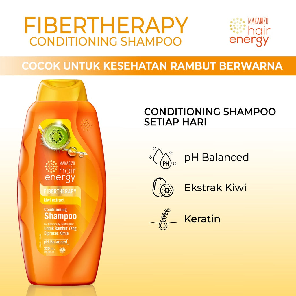 PAKET ISI 3 - Makarizo Hair Energy Fibertherapy Conditioning Shampoo Kiwi 330 mL