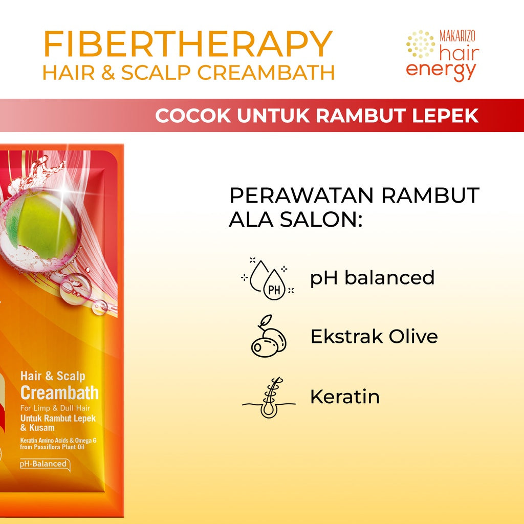 PAKET ISI 12 - Makarizo Hair Energy Fibertherapy Hair & Scalp Creambath Olive 30 mL