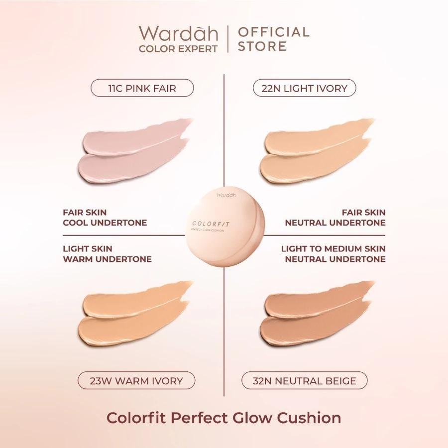 Wardah Colorfit Glow Cushion Refill Healthy-Glow Finish BB Foundation with CICA for Normal Dry Skin Medium Coverage Eco-Friendly BPOM Certified