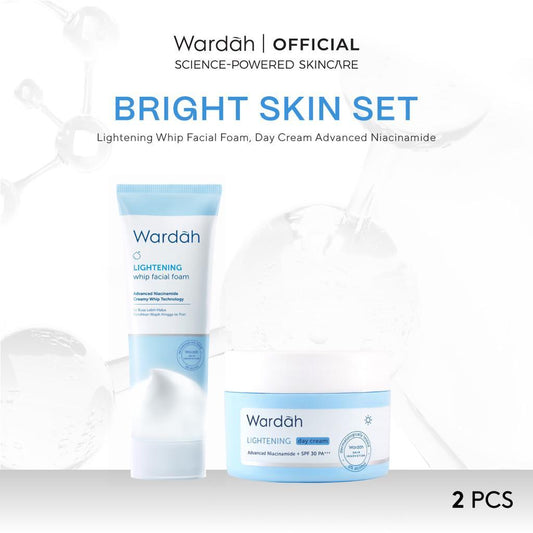 Wardah Official Bright Skin Set - 2 pcs Skincare Solution Set with Lightening Whip Facial Foam & Day Cream Advanced Niacinamide for Healthy Glowing Skin