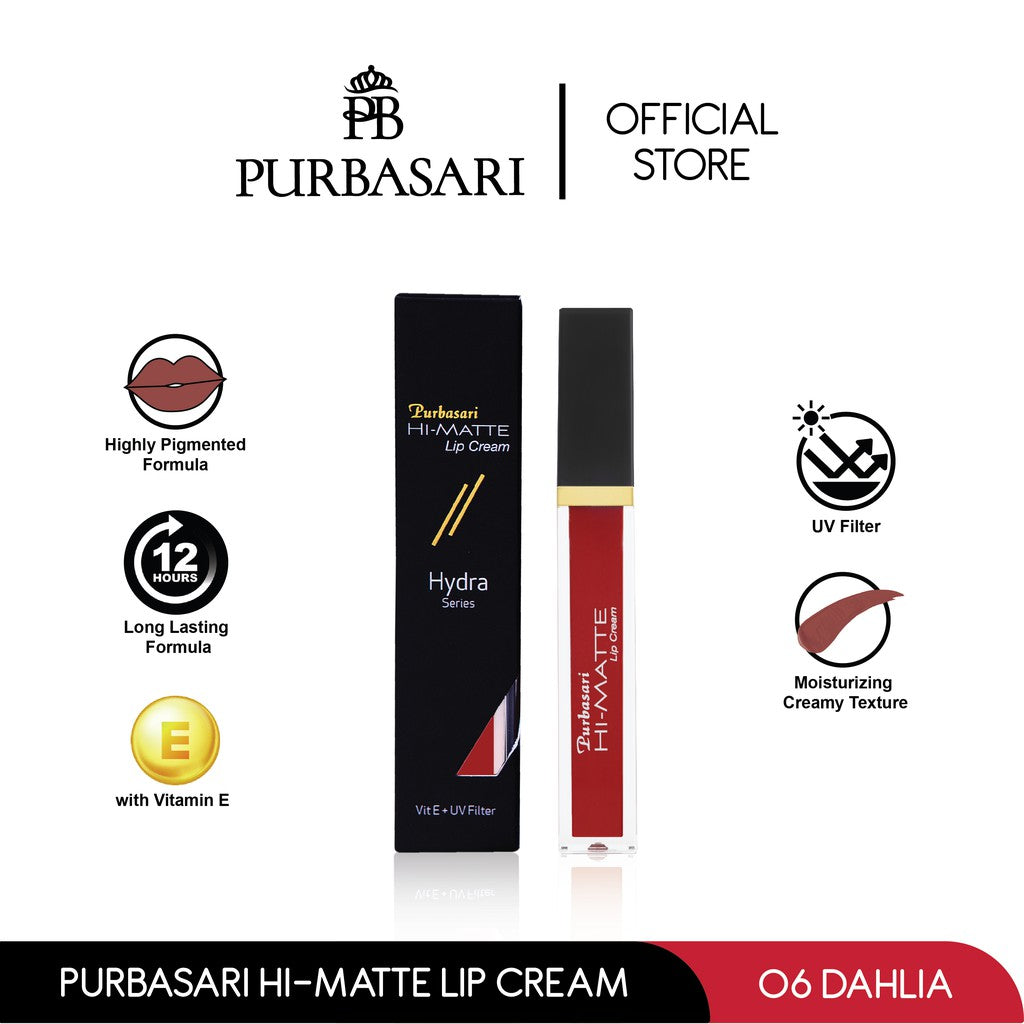 Purbasari Hi-Matte Lip Cream Shade 06 Dahlia / Matte Lipcream / Matte Lipstick - Lembut Tahan Lama Pelembab Pigmentasi Tinggi