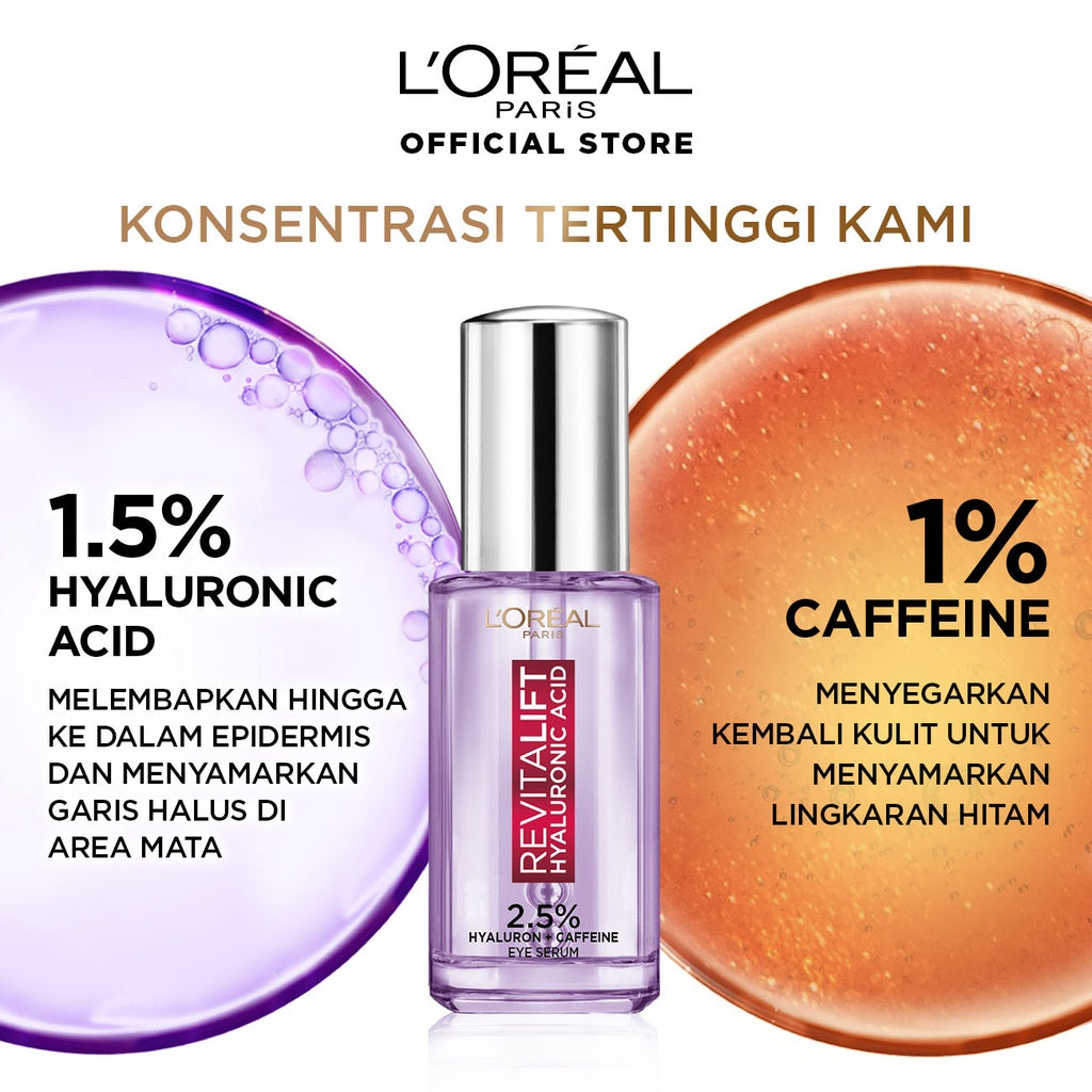 BARU! L'Oreal Paris Triple Roller 2.5% Hyaluron + Caffein Eye Serum Skincare - 20ml (Eye Serum dengan Instant Cooling Effect untuk menyamarkan garis halus dalam 2 minggu)