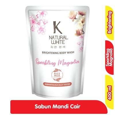 K-Natural White Sparkling Magnolia Body Wash – Refill 400ml | Brightening Body Cleanser with Natural Magnolia Extract & Vitamin B3 | Radiant, Smooth & Fragrant Skin