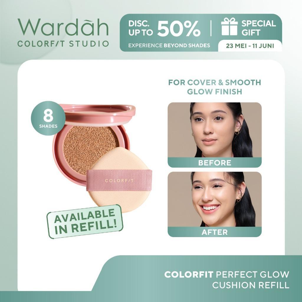 Wardah Colorfit Glow Cushion Refill Healthy-Glow Finish BB Foundation with CICA for Normal Dry Skin Medium Coverage Eco-Friendly BPOM Certified