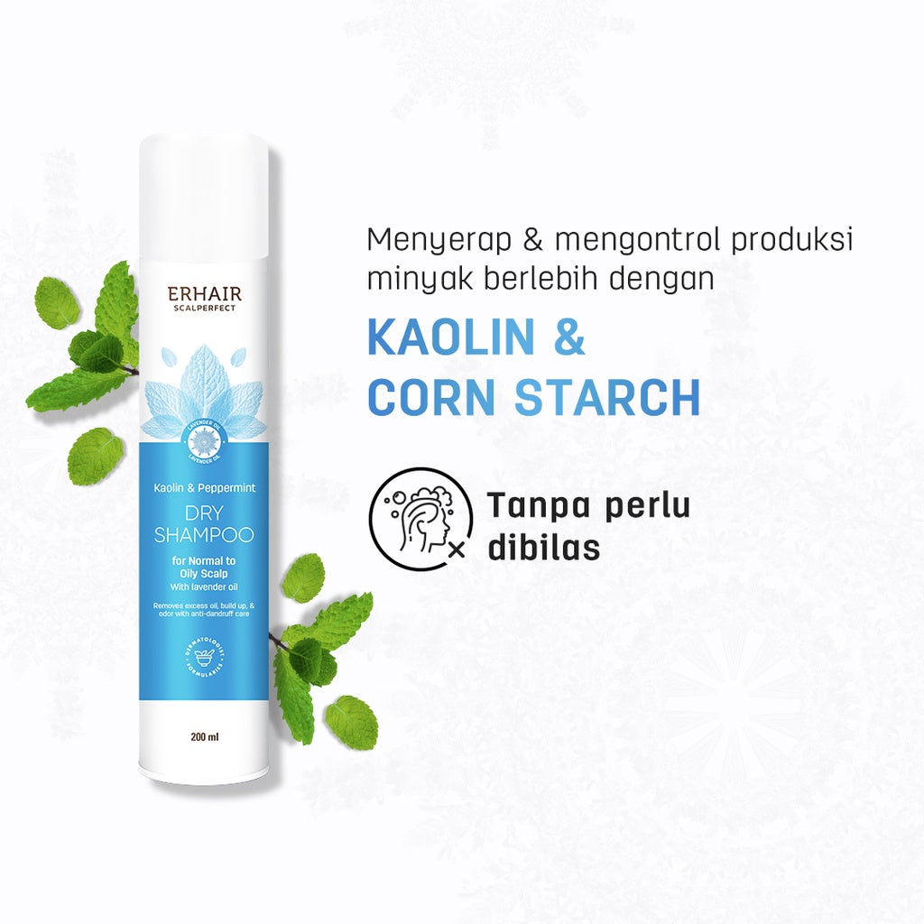 ERHAIR Scalperfect Kaolin & Peopermint Dry Shampoo - Anti Lepek Tanpa Bilas | Atasi Kulit Kepala Berminyak | Anti ketombe | Antibacterial