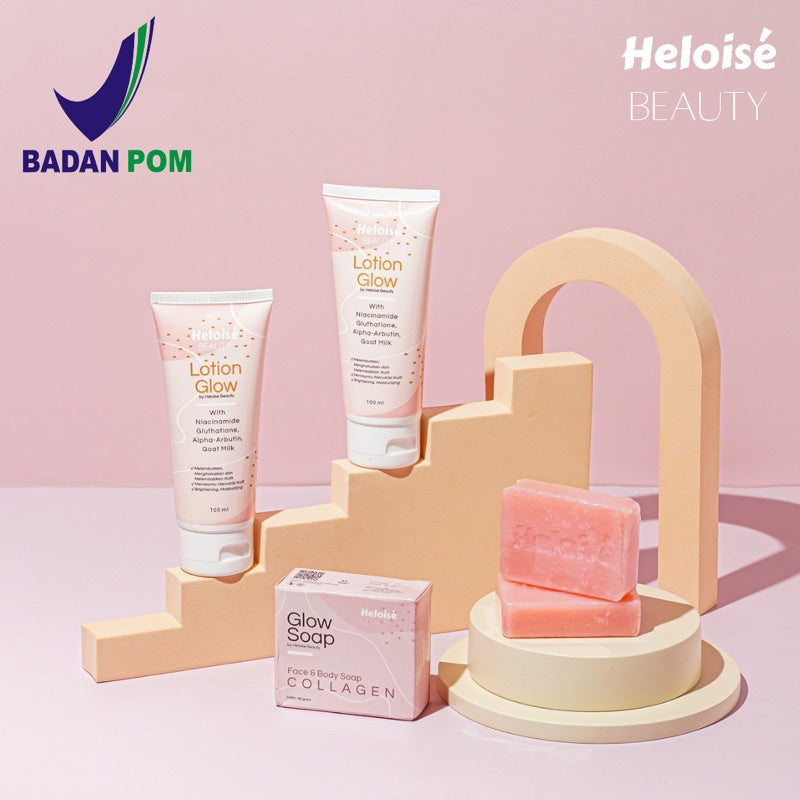 Paket Super Brightening Jerawat punggung & Bekas Luka Heloise Beauty (lotion glow + glow soap collagen) BPOM