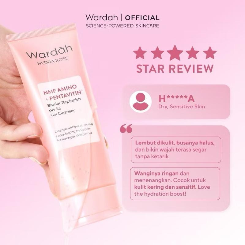 Wardah Hydra Rose Gentle Skin Barrier Cleanser with NMF & Pentavitin – pH 5.5 Hydrating Face Wash
