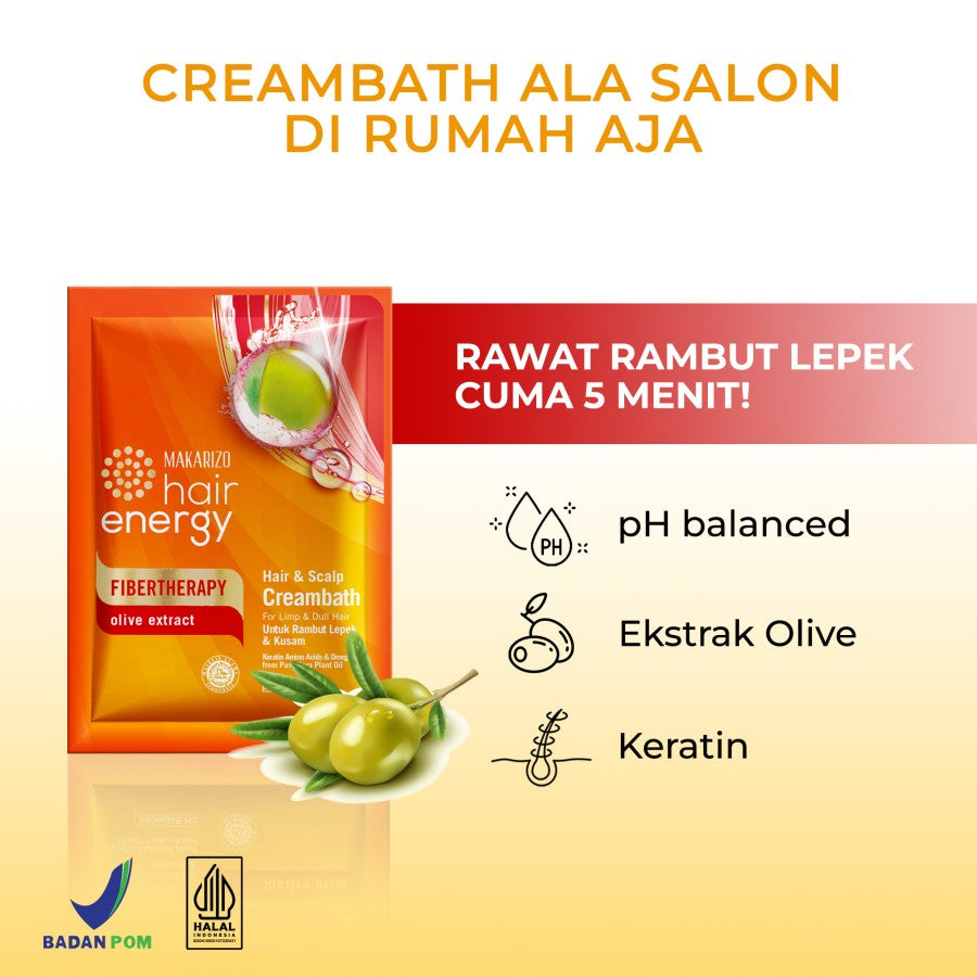 PAKET ISI 2 - Makarizo Hair Energy Fibertherapy Hair & Scalp Creambath Olive 30 gr
