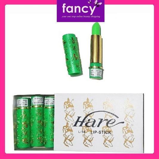 Hare Arab BPOM Resmi Lipstick Hijau Ajaib L-14, Natural Pink Finish, Non-Drying, Long-Lasting, Safe for Lips, Elegant Green Shade, 1pcs