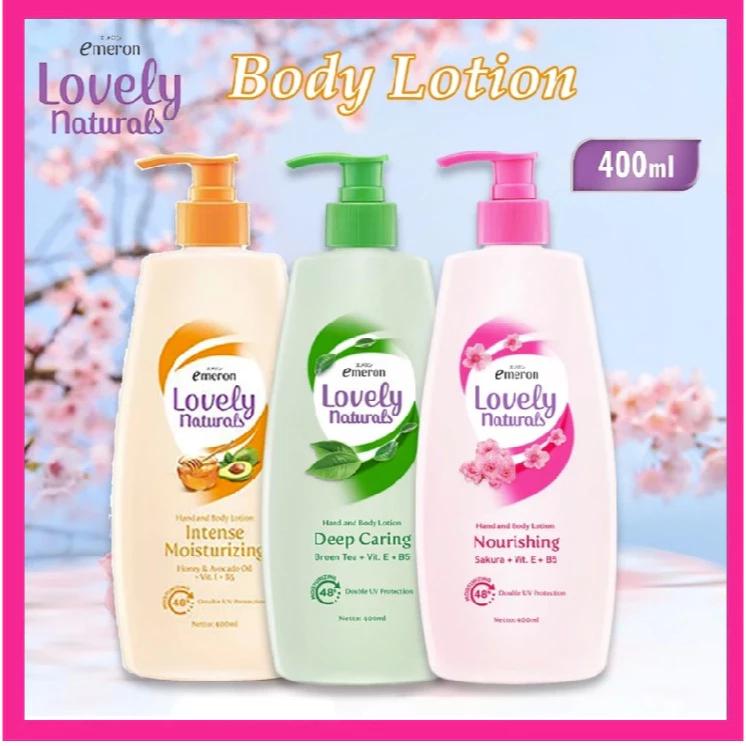 Emeron Lovely Naturals Hand & Body Lotion 400 ml Green Tea Sakura Honey with Vitamins E B5 Double UV Protection Quick Absorbing Non Greasy Formula