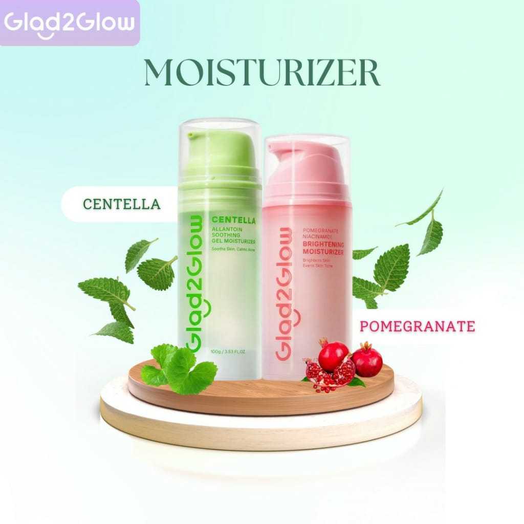 Glad2Glow Moisturizer 100g Series Centella Soothing Gel Cica & Pomegranate Niacinamide Brightening Hydrating Skin Care Product