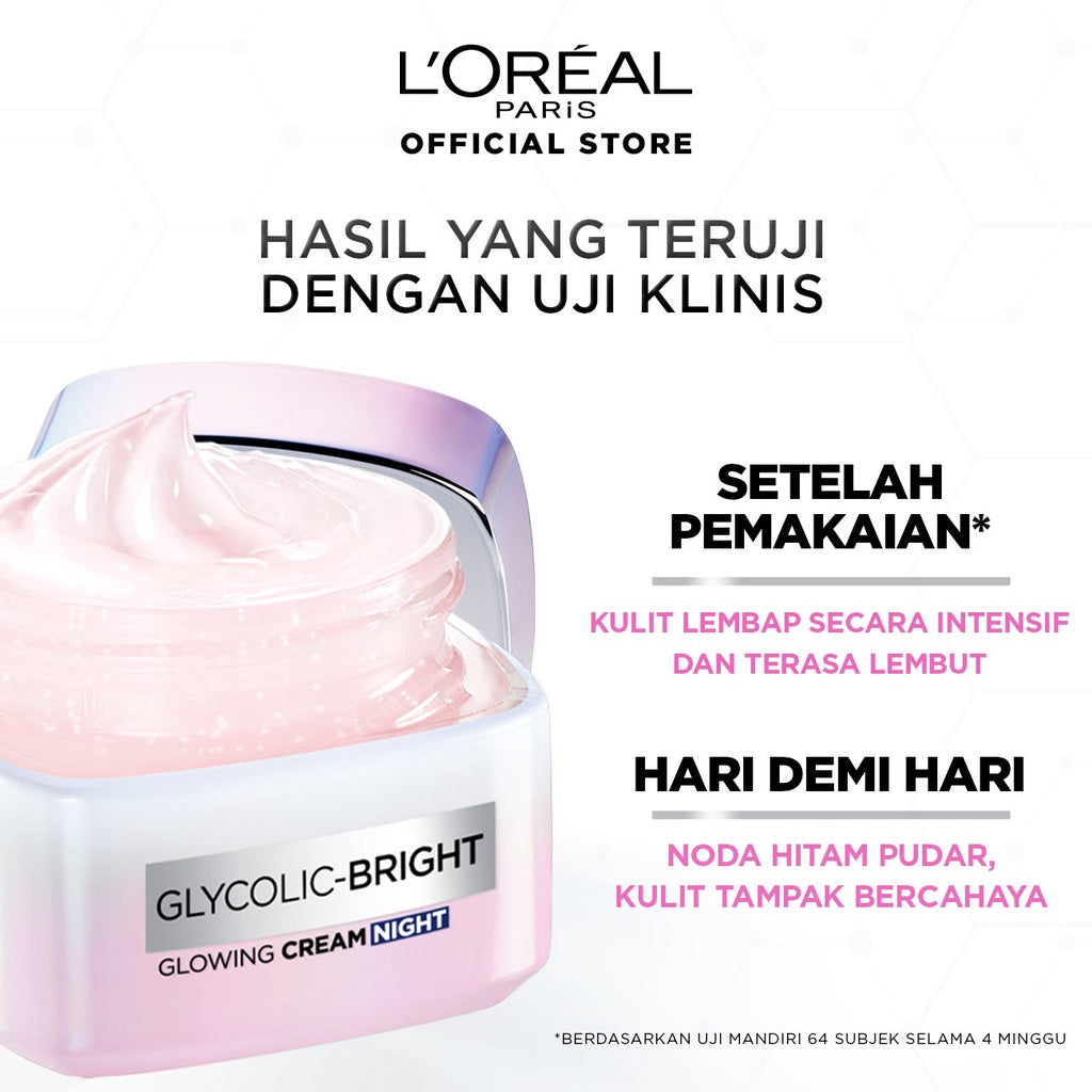 L’Oreal Paris Glycolic Bright Skincare Kit 3 Pcs 15ml – Serum, Day and Night Moisturizer AHA Glycolic Acid Peeling Brightening Untuk Melembabkan dan Mencerahkan Loreal