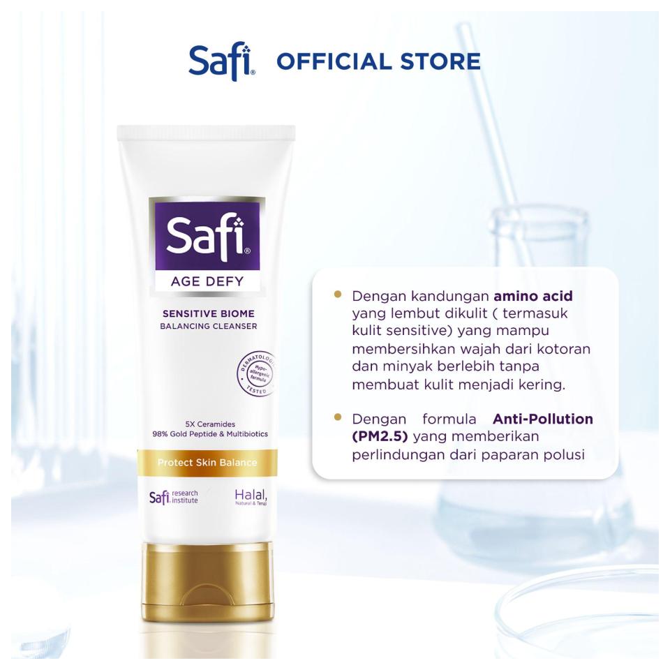 Safi Age Defy Sensitive Biome Balancing Cleanser 100gr - Sabun Cuci Muka Hypoallergenic Non SLS untuk Kulit Sensitif