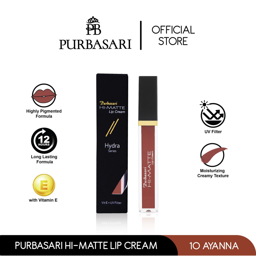 Purbasari Hi-Matte Lip Cream 10 Ayana / Matte Lipcream / Matte Lipstick - Lembut Tahan Lama Pelembab Pigmentasi Tinggi
