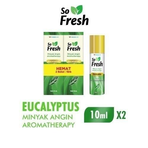 So Fresh Eucalyptus Aromatherapy Oil - 2x10ml Roll-On Herbal Oil for Cold Headache & Refreshing Relief - Hemat Pack of 2 Bottles