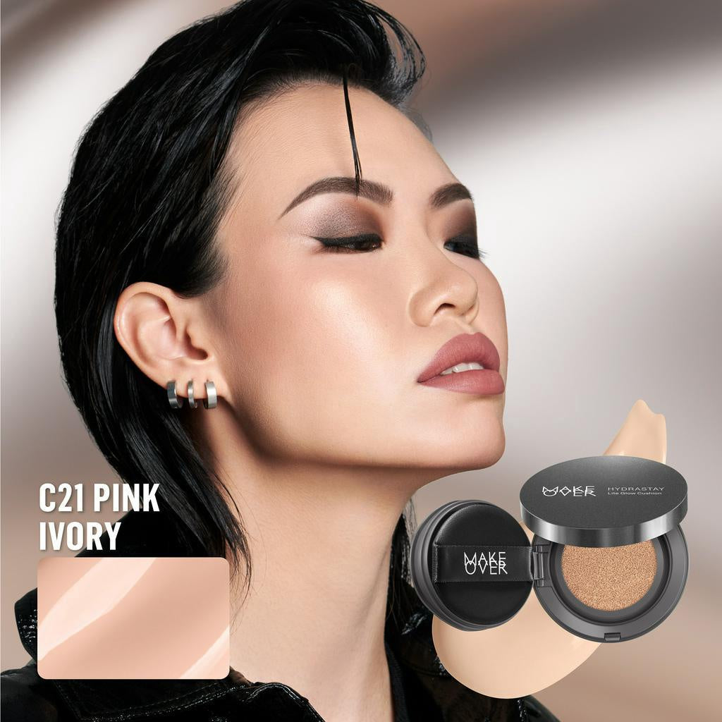 MAKE OVER Hydrastay Lite Glow Cushion 15 g - Cushion atau Foundation Compact untuk Dry Skin atau Kulit Kering BEST SELLER High Coverage Concealer Foundation Make Up Makeup