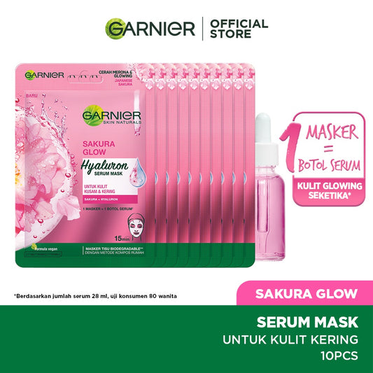 GARNIER Hyaluron Hydrating Skin Barrier Serum Masker Wajah Sakura Glow 10 Pcs Lebih Hemat skincare