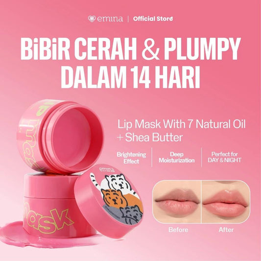 Emina Lip Mask x Muzik Tiger 9g - Moist Lip Treatment with 7 Natural Oils & Shea Butter for Brighter Smoother Lips