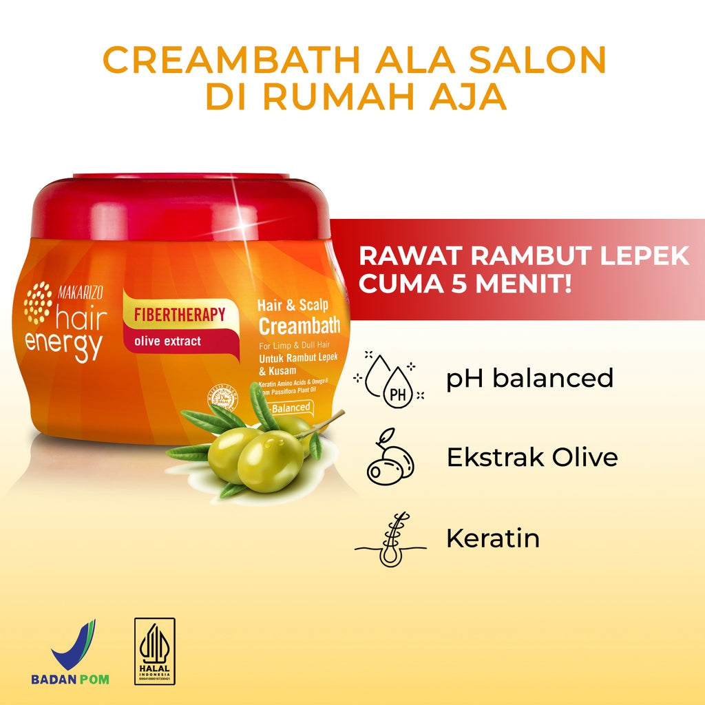 PAKET ISI 2 - Makarizo Hair Energy Fibertherapy Hair & Scalp Creambath Olive 500 mL
