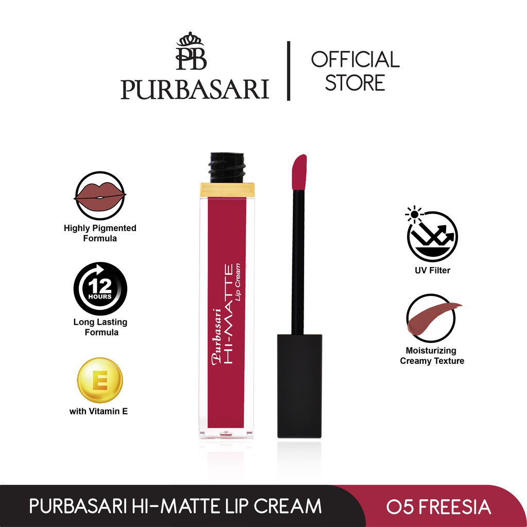 Purbasari Hi-Matte Lip Cream 05 Freesia / Matte Lipcream / Matte Lipstick - Lembut Tahan Lama Pelembab Pigmentasi Tinggi