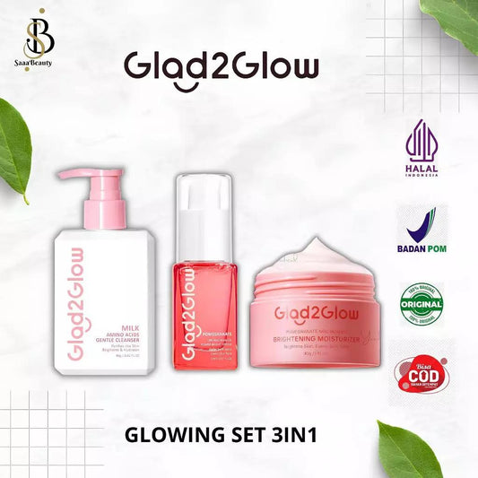 GLAD2GLOW 3in1 Bundle – Glow-Up Kit with Serum & Moisturizer, Milk & Pomegranate