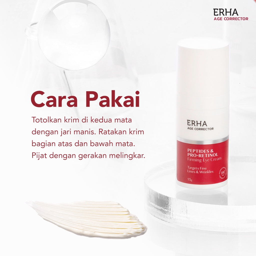 ERHA Age Corrector Peptides & Pro-Retinol Firming Eye Cream 15g - Krim Mata Anti Aging | Menyamarkan Garis Halus Keriput Kerutan Kantong Mata | Mencerahkan Mata Panda | Retinol