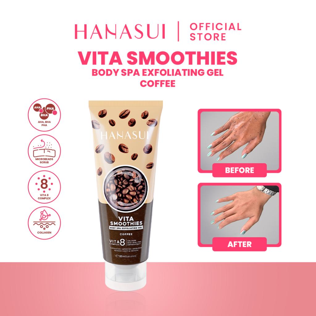 Hanasui Vita Smoothies Body Spa Exfoliating Gel 180ml Gentle Body Scrub & Peel with Double Exfoliator AHA BHA PHA Microbeads Collagen