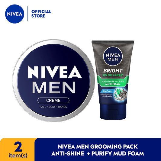 NIVEA Men Crème 75mL + NIVEA Men Bright Oil Clear Anti-Shine+Purify Mud Foam 50mL