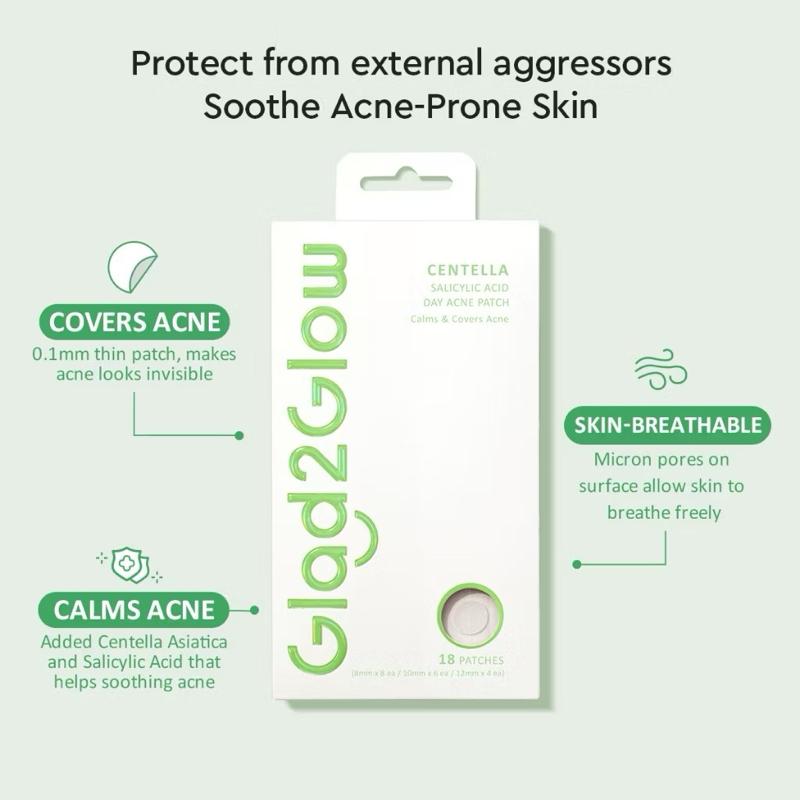 Glad2Glow Centella + Salicylic Acne Patch - Invisible Day & Night Zit Fighter Stickers