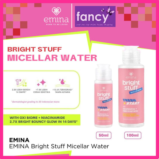 Emina Bright Stuff MICELLAR WATER 100ml (BESAR) / 50ml (KECIL) - Pembersih Wajah Cerah Glowing