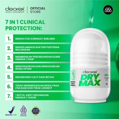 Deorex DryMax Deodorant Roll-On Gentle – 30ml | Advanced Odor & Sweat Protection for Sensitive Skin | Alcohol-Free, Fragrance-Free & Dermatologist-Approved