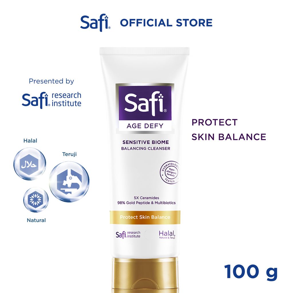 Safi Age Defy Sensitive Biome Balancing Cleanser 100gr - Sabun Cuci Muka Hypoallergenic Non SLS untuk Kulit Sensitif