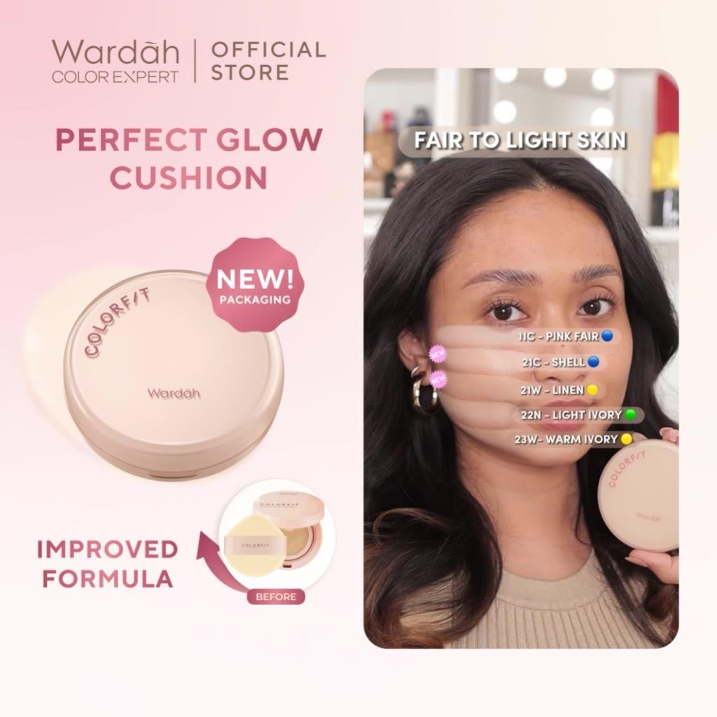 Wardah Colorfit Perfect Glow Cushion Make Up – 15g Medium to High Coverage with SPF 40 PA+++ & 12H Stay