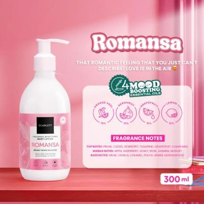 Scarlett Fragrance Brightening Body Lotion – Romansa 300ml | Glowing Moisturizer with Glutathione & Niacinamide | Soft Floral Scent & Radiant Skin All Day
