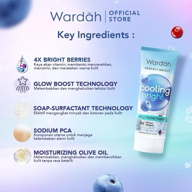 Wardah Cooling Bright Jelly Foam Face Wash - Refresh & Brighten All Skin Types 100ml