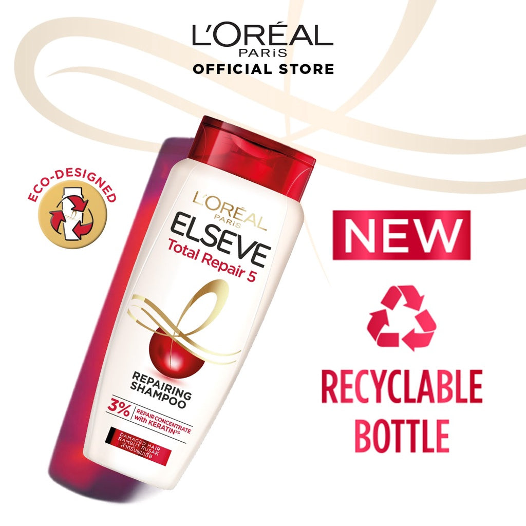 [PAKET HEMAT] L'Oreal Paris Elseve Total Repair 5 Rangkaian Perawatan Dengan Ceramide Lengkap Untuk 5 Tanda Kerusakan Rambut (Shampoo 410ml, Kondisioner 155ml, & Masker 200ml)