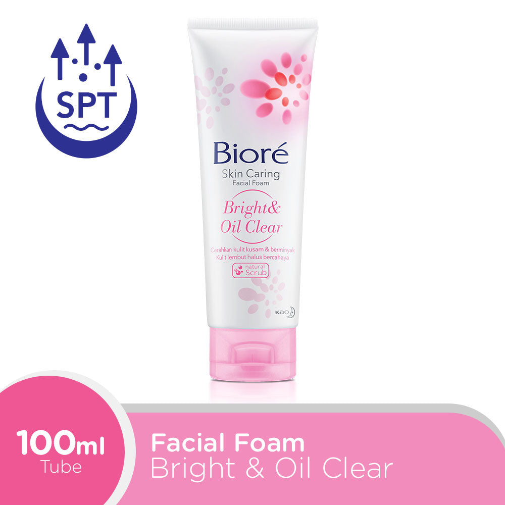Biore Skin Caring Sabun Cuci Muka Untuk Kulit Berminyak Bright & Oil Clear Natural Scrub 100 gr - Facial Wash