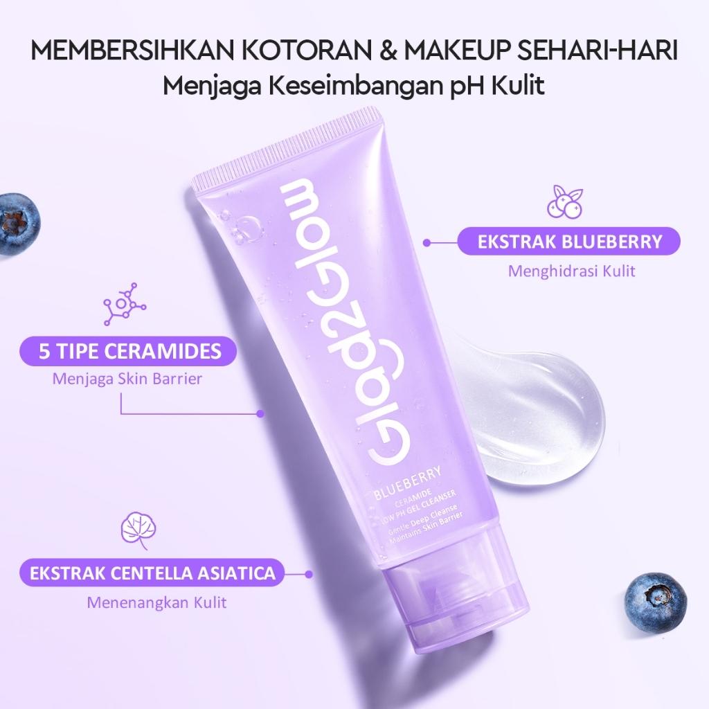 GLAD2GLOW Blueberry Ceramide Low pH Gel Cleanser 70ml - Gentle Hydrating Face Wash for All Skin Types - Fragrance-Free & Alcohol-Free
