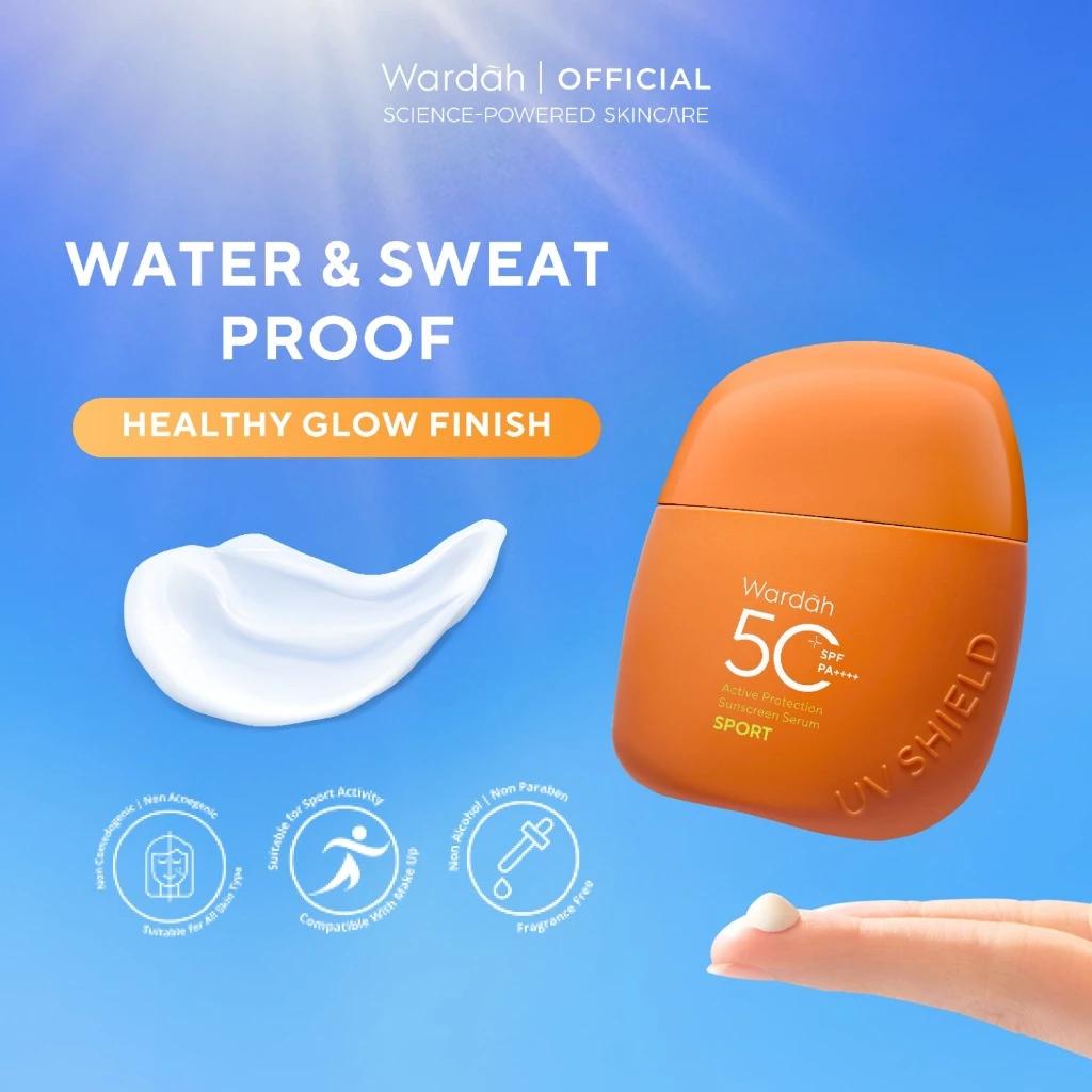 Wardah Clam Sunscreen (kerang) Serum SPF 50 UV Shield Active Protection 35ml Water Sweat Proof Hydrating Glow Finish