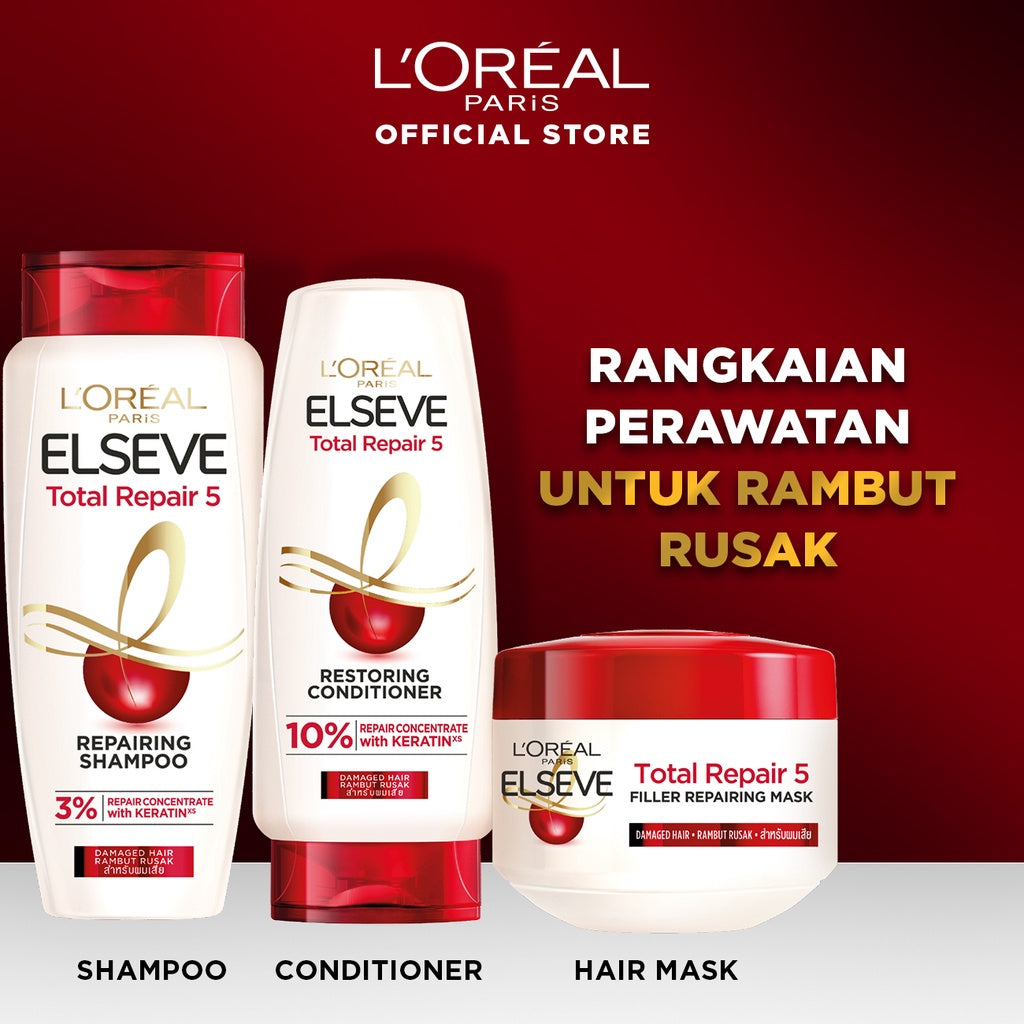 L'Oreal Paris Total Repair 5 Hair Mask Hair Care 200 ml Twinpack [Perawatan Rambut Rusak]