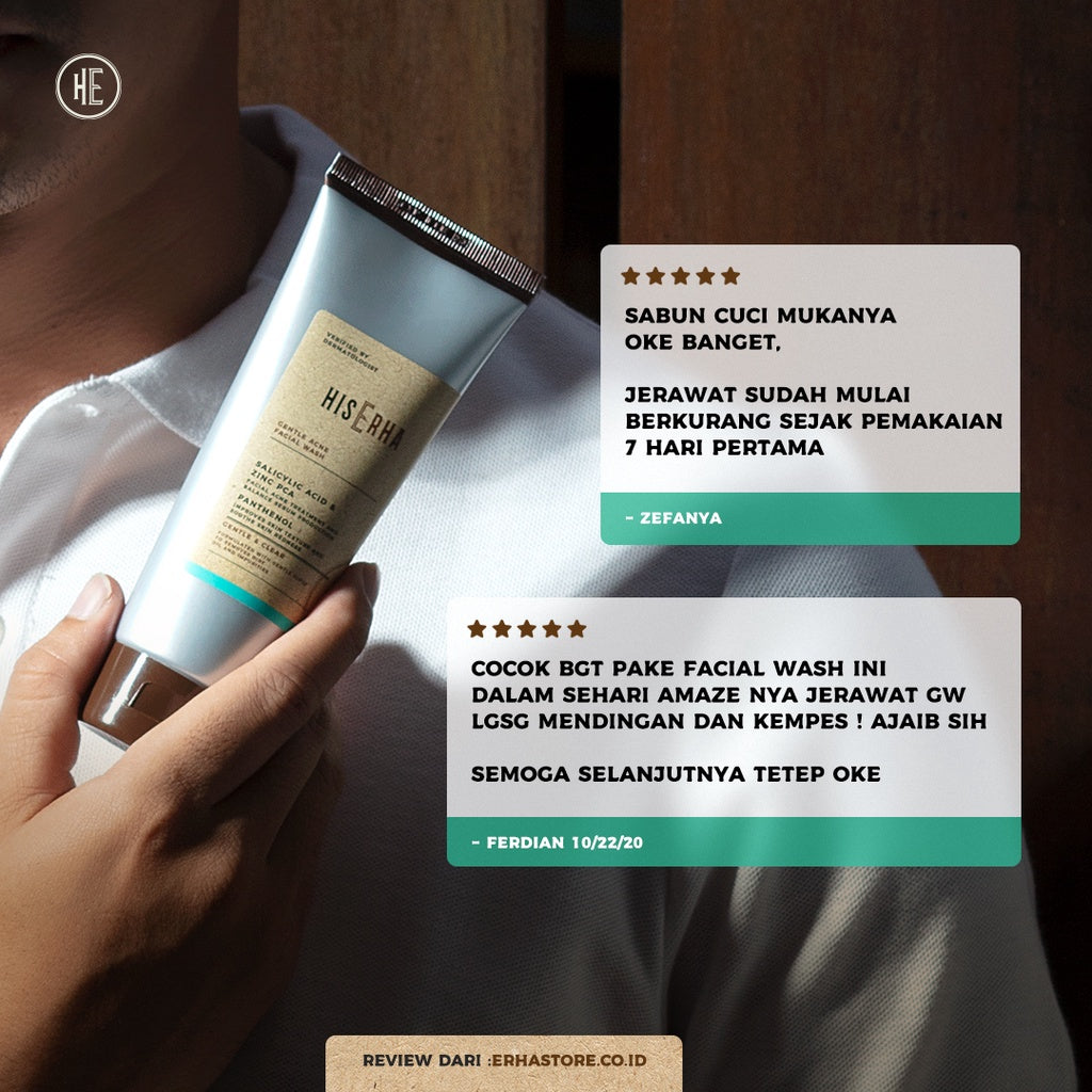 HIS ERHA Paket Facial Wash & Serum Acne - Set untuk Lawan Jerawat / Kurangi Minyak khusus Pria, Melembapkan Wajah, Verified by Dermatologist,Nicianamide, Salicylic Acid, Zinc PCA, D-Phantenol, Gentle Scrub