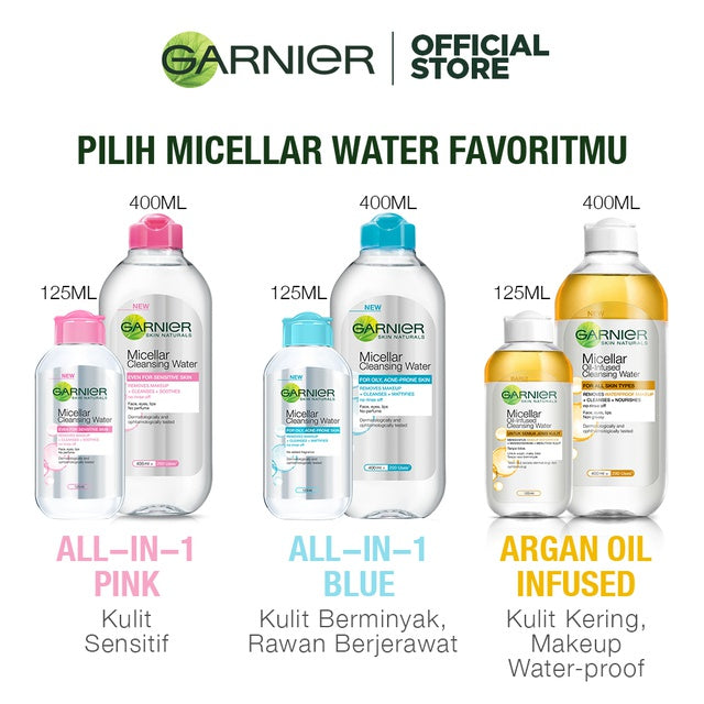 [PAKET HEMAT ISI 3] GARNIER Micellar Water Pink Skin Care 125ml Skincare Cleansing - Pembersih Wajah & Make up untuk Kulit Sensitif Micellar Cleansing Water
