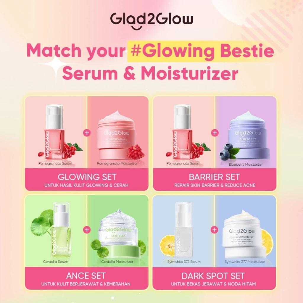 Glad2Glow 2pcs Skincare Bundle - Barrier Bright Blueberry Ceramide Centella Serum & Moisturizer Gel for Glowy Skin Care