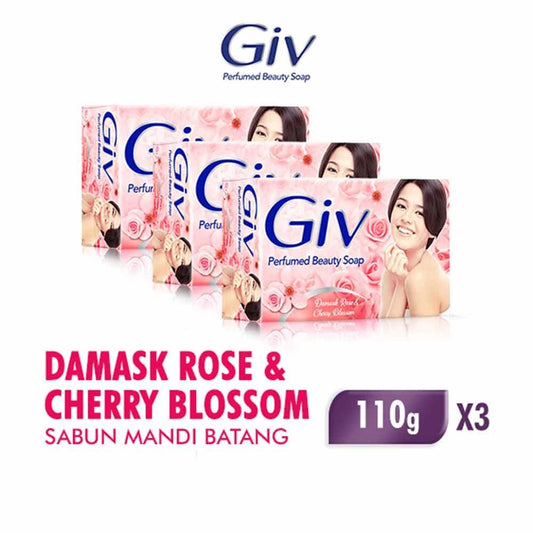 GIV Beauty Soap Red Damask Rose & Cherry Blossom 3x110g – Luxurious Fragrance & Skin Softening