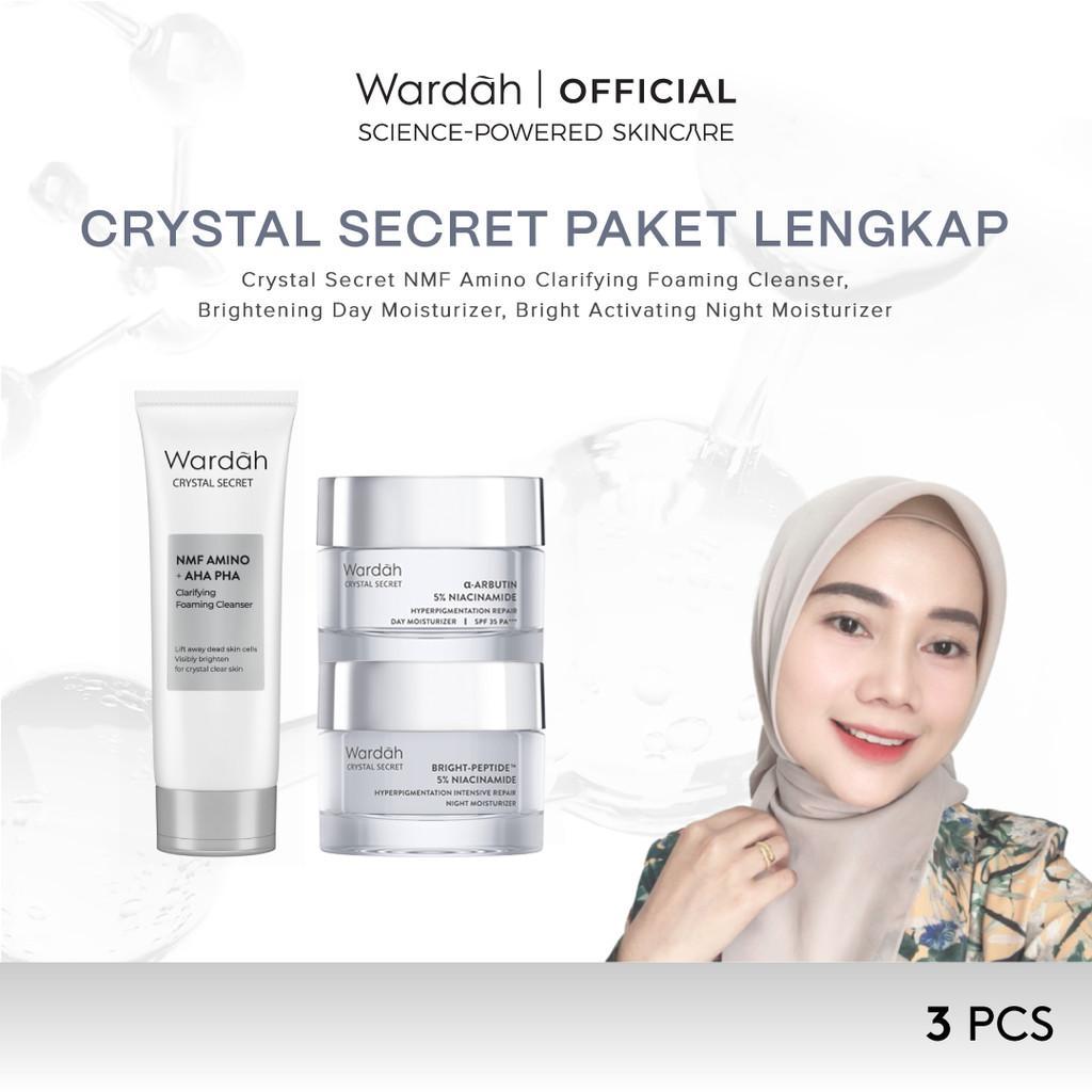 WARDAH Crystal Secret Complete Skincare Set | NMF Amino + AHA PHA Clarifying Foaming Cleanser & More | Brightening & Dark Spot Solution | Complete Daily Routine