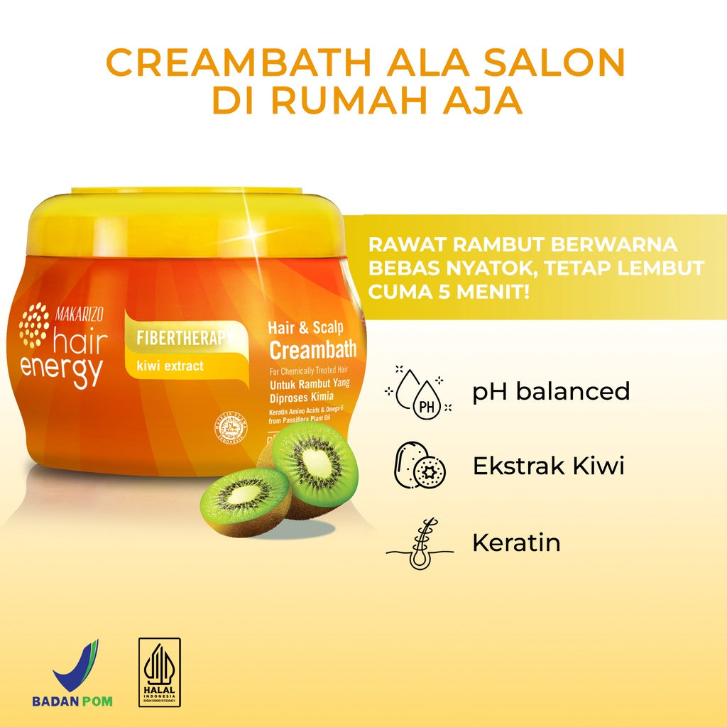 PAKET ISI 2 - Makarizo Hair Energy Fibertherapy Hair & Scalp Creambath Kiwi 500 mL